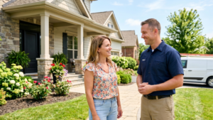 HVAC technician explaining new system to homeowner