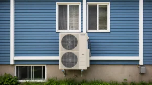 Central HVAC equipment being assessed after window and insulation upgrades in a Lachine home